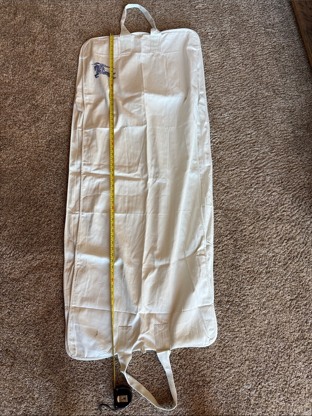 Burberry White Travel Garment Bag with Navy Equestrian Logo